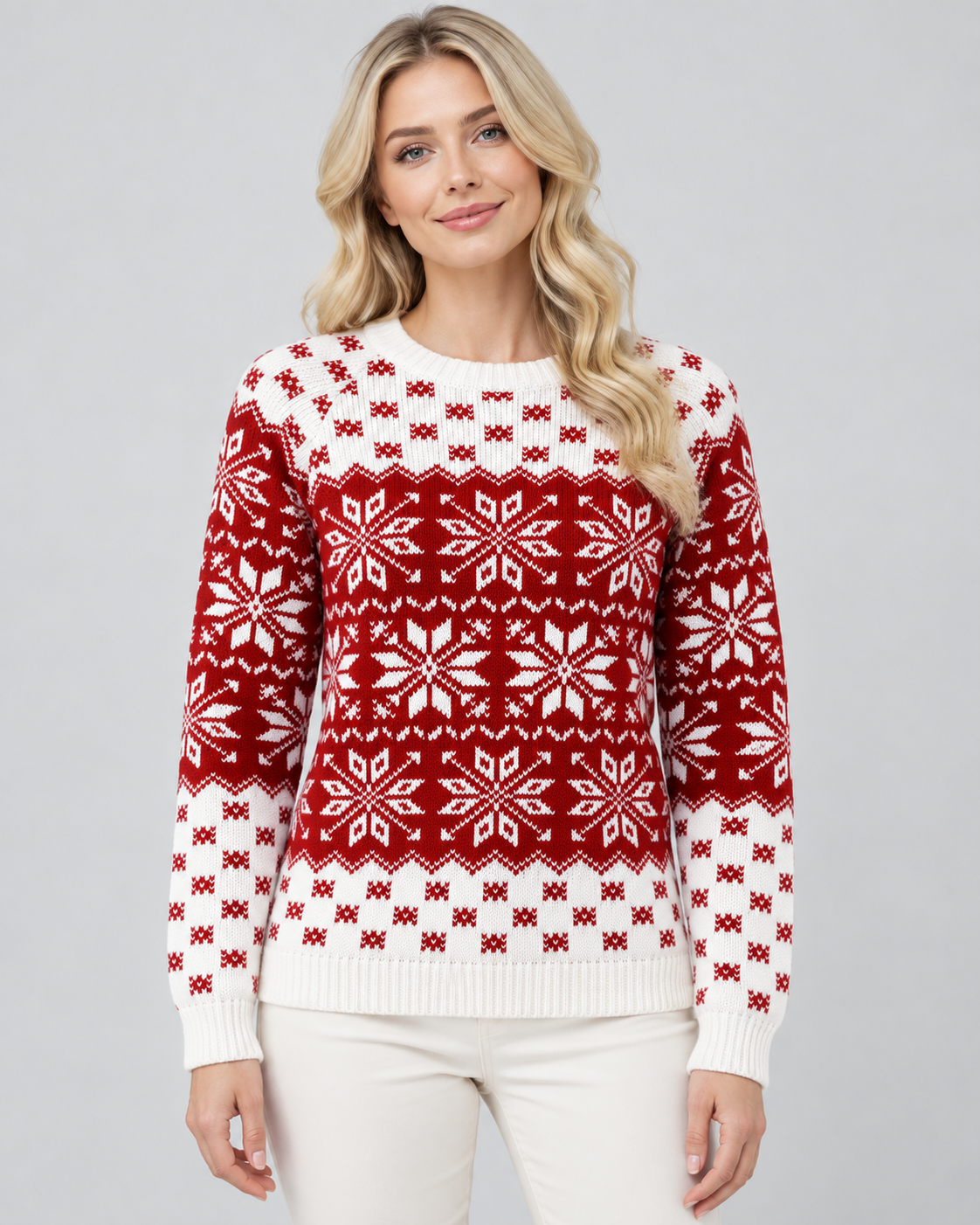 Women's Fair Isle Christmas Jumper - Crew Neck Snowflake