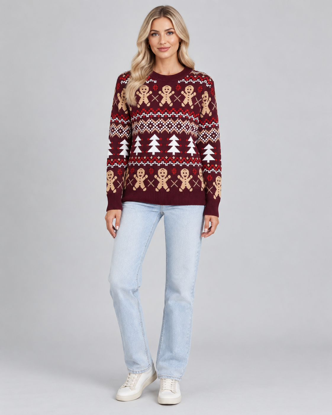 Women's Fair Isle Christmas Jumper - Gingerbread Crew Neck