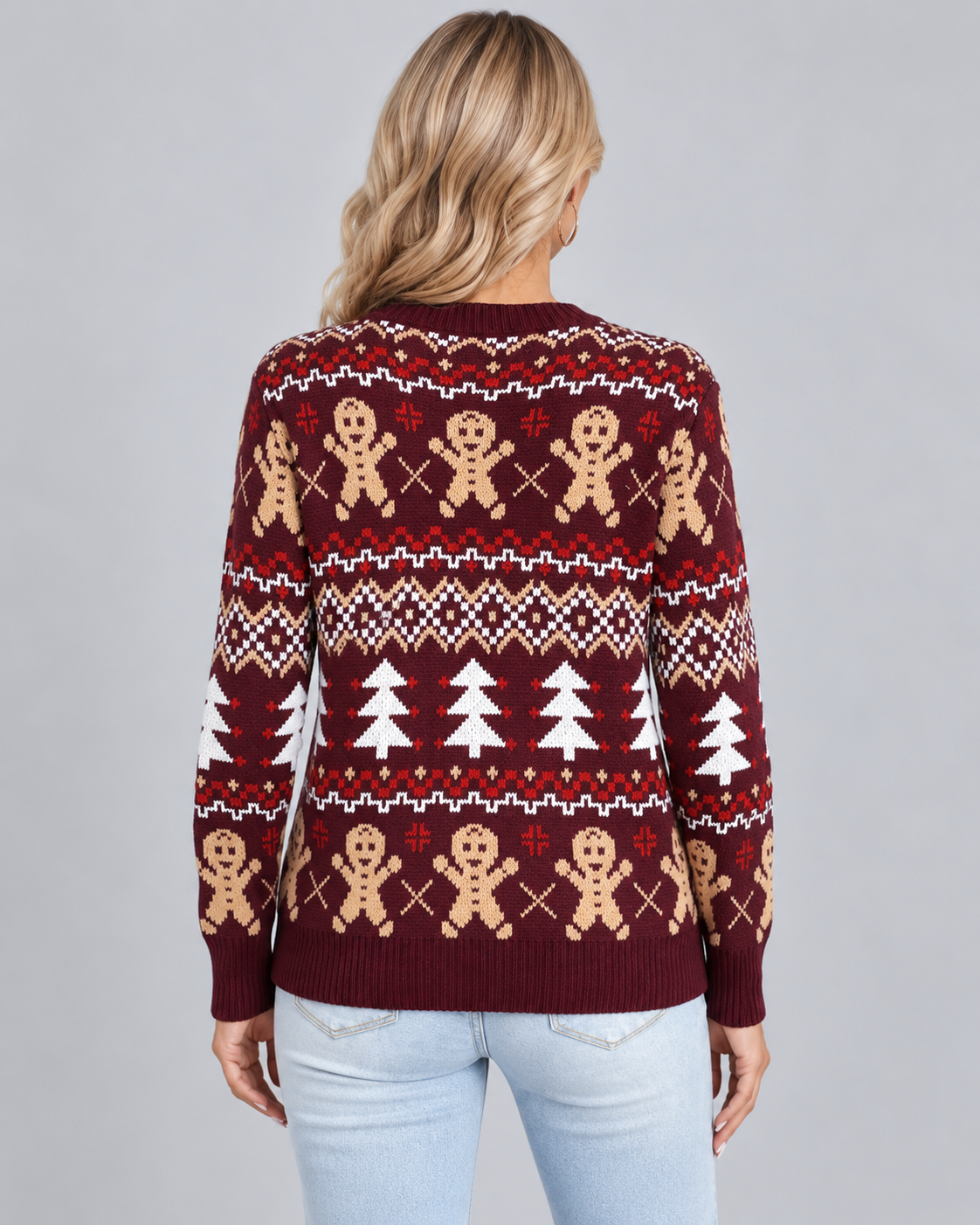 Women's Fair Isle Christmas Jumper - Gingerbread Crew Neck