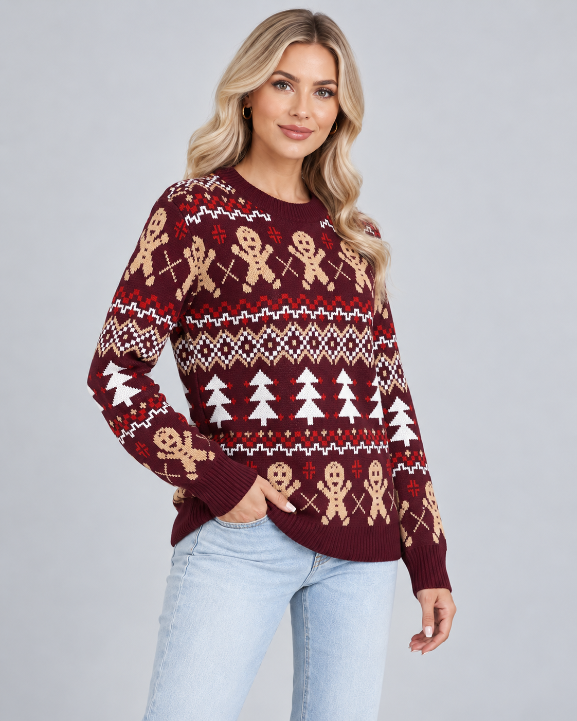 Women's Fair Isle Christmas Jumper - Gingerbread Crew Neck
