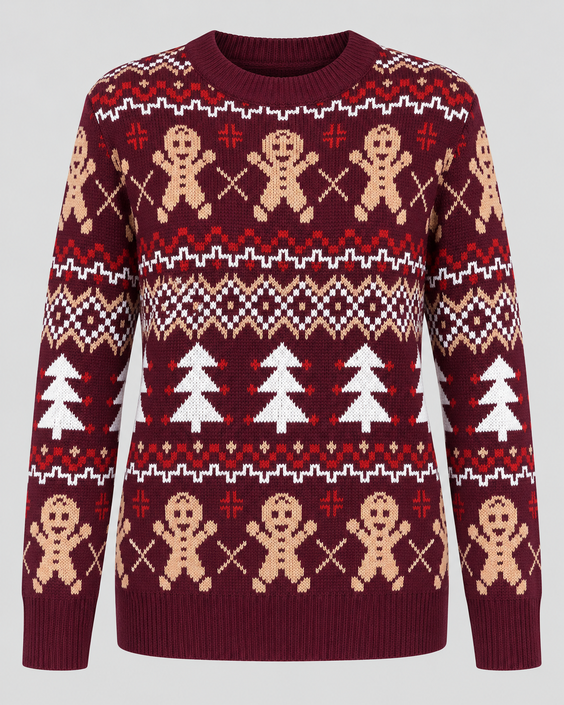 Women's Fair Isle Christmas Jumper - Gingerbread Crew Neck