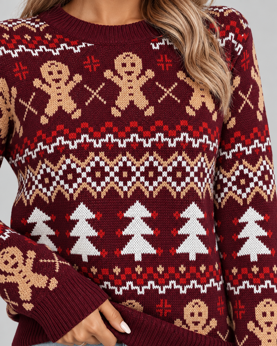 Women's Fair Isle Christmas Jumper - Gingerbread Crew Neck