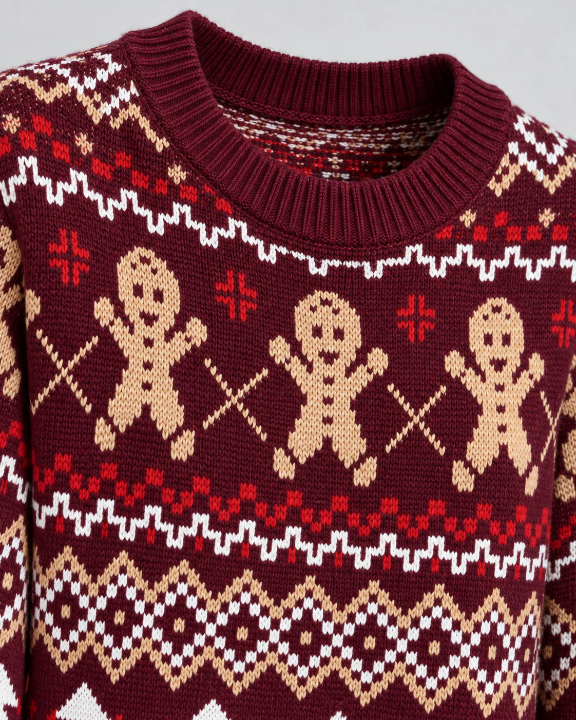 Women's Fair Isle Christmas Jumper - Gingerbread Crew Neck