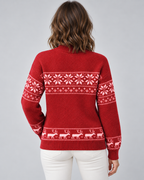 Women's Fair Isle Christmas Jumper - Mock Neck Reindeer Hem