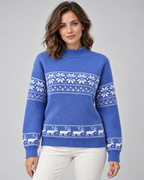 Women's Fair Isle Christmas Jumper - Mock Neck Reindeer Hem