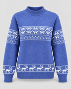 Women's Fair Isle Christmas Jumper - Mock Neck Reindeer Hem