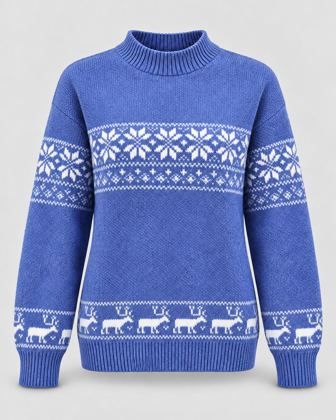 Women's Fair Isle Christmas Jumper - Mock Neck Reindeer Hem