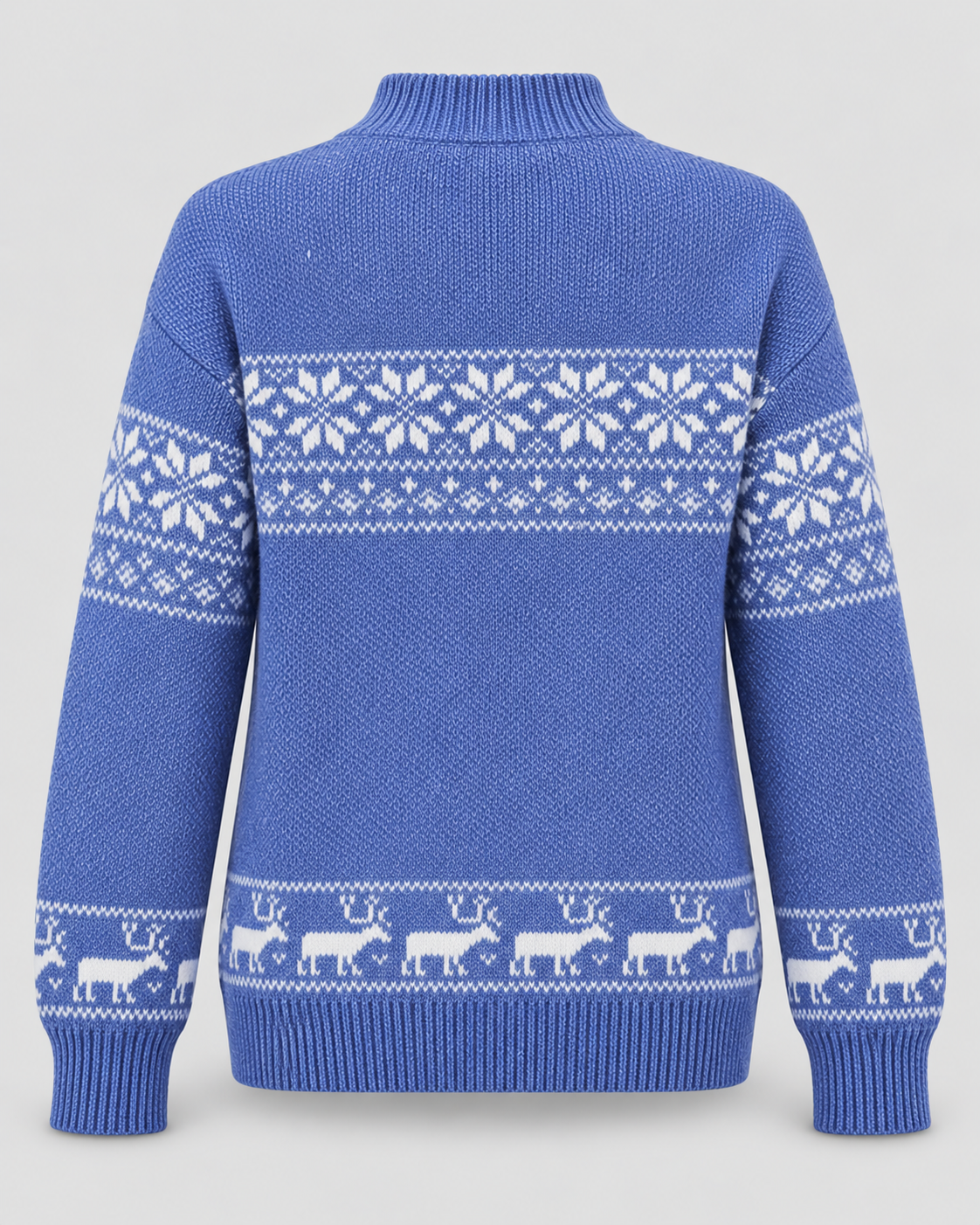 Women's Fair Isle Christmas Jumper - Mock Neck Reindeer Hem