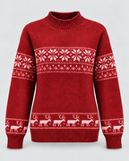 Women's Fair Isle Christmas Jumper - Mock Neck Reindeer Hem