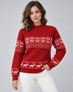 Women's Fair Isle Christmas Jumper - Mock Neck Reindeer Hem