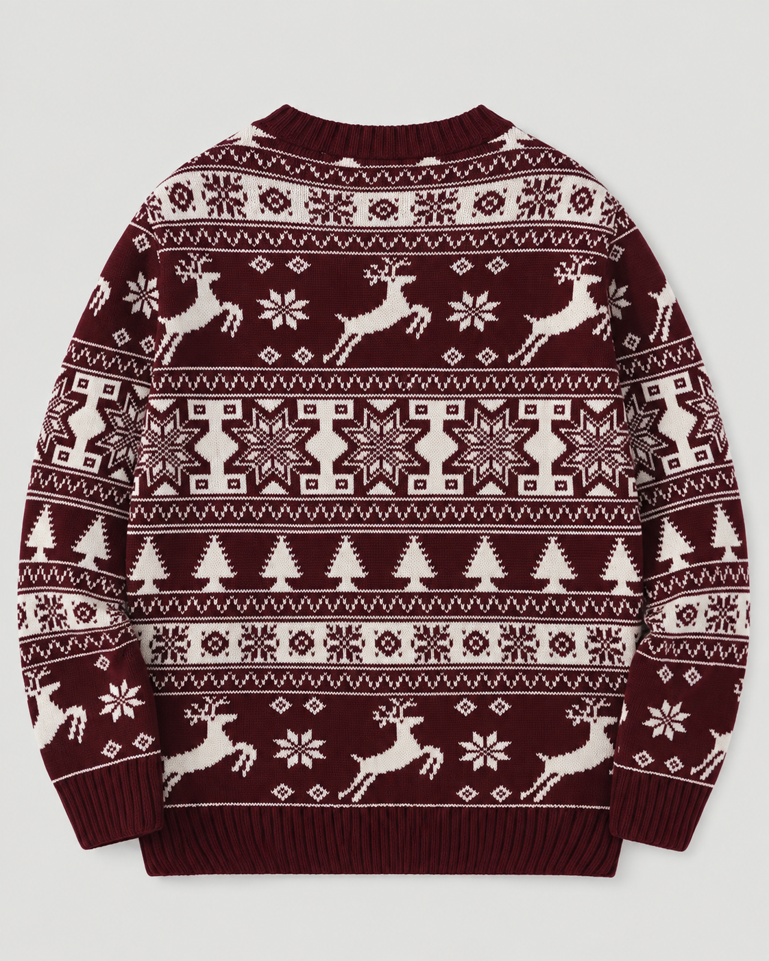 Women's Fair Isle Christmas Jumper - Reindeer Fir Tree Crew Neck