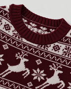 Women's Fair Isle Christmas Jumper - Reindeer Fir Tree Crew Neck