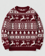 Women's Fair Isle Christmas Jumper - Reindeer Fir Tree Crew Neck