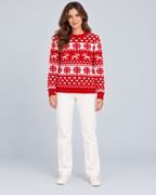 Women's Fair Isle Christmas Jumper - Reindeer Snowflake Crew Neck