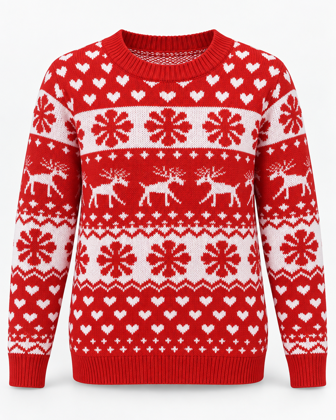 Women's Fair Isle Christmas Jumper - Reindeer Snowflake Crew Neck