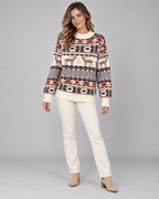 Women's Fair Isle Christmas Jumper - Reindeer Snowflake Mock Neck