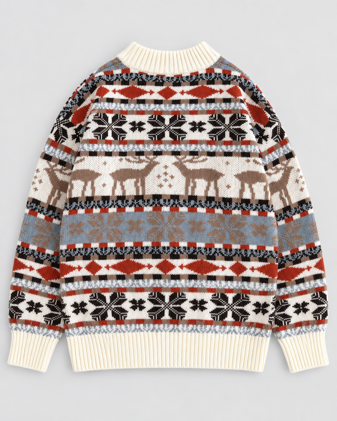 Women's Fair Isle Christmas Jumper - Reindeer Snowflake Mock Neck