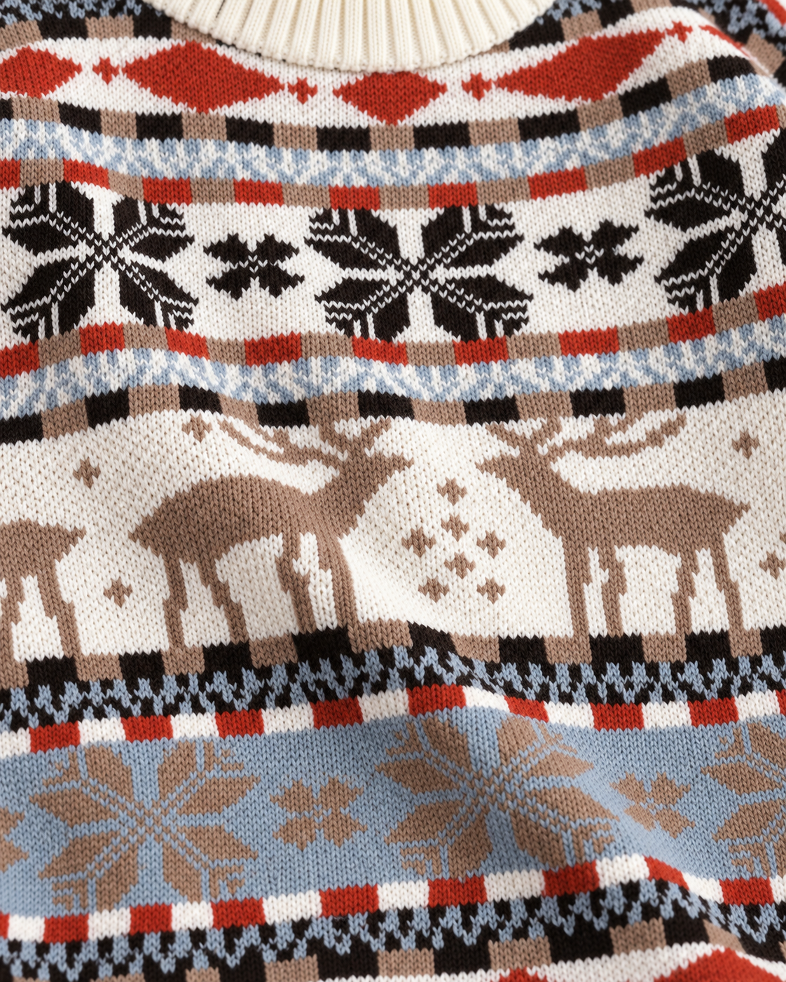 Women's Fair Isle Christmas Jumper - Reindeer Snowflake Mock Neck