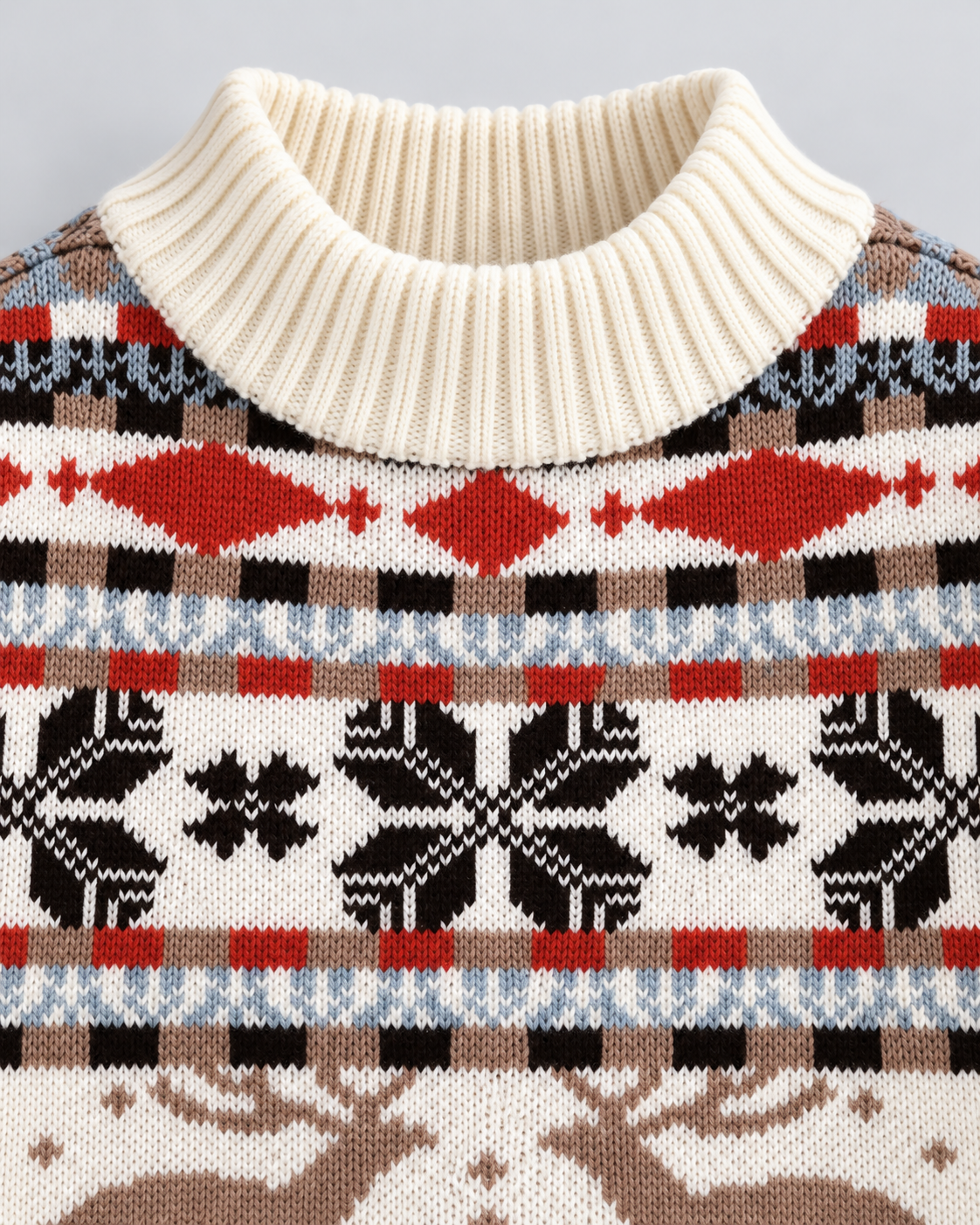 Women's Fair Isle Christmas Jumper - Reindeer Snowflake Mock Neck