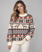 Women's Fair Isle Christmas Jumper - Reindeer Snowflake Mock Neck