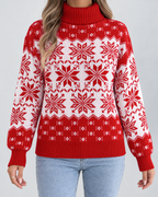 Women's Fair Isle Christmas Jumper - Turtleneck Snowflake