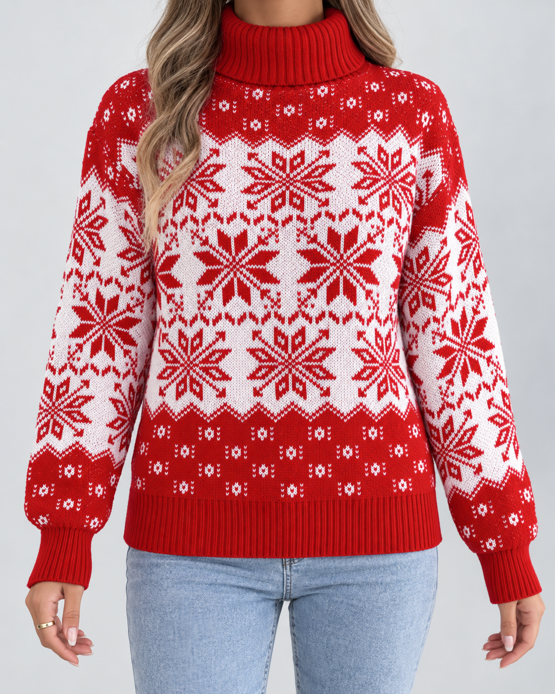Women's Fair Isle Christmas Jumper - Turtleneck Snowflake