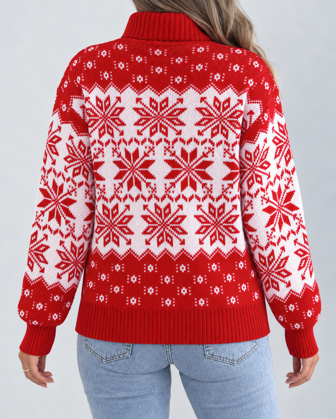 Women's Fair Isle Christmas Jumper - Turtleneck Snowflake