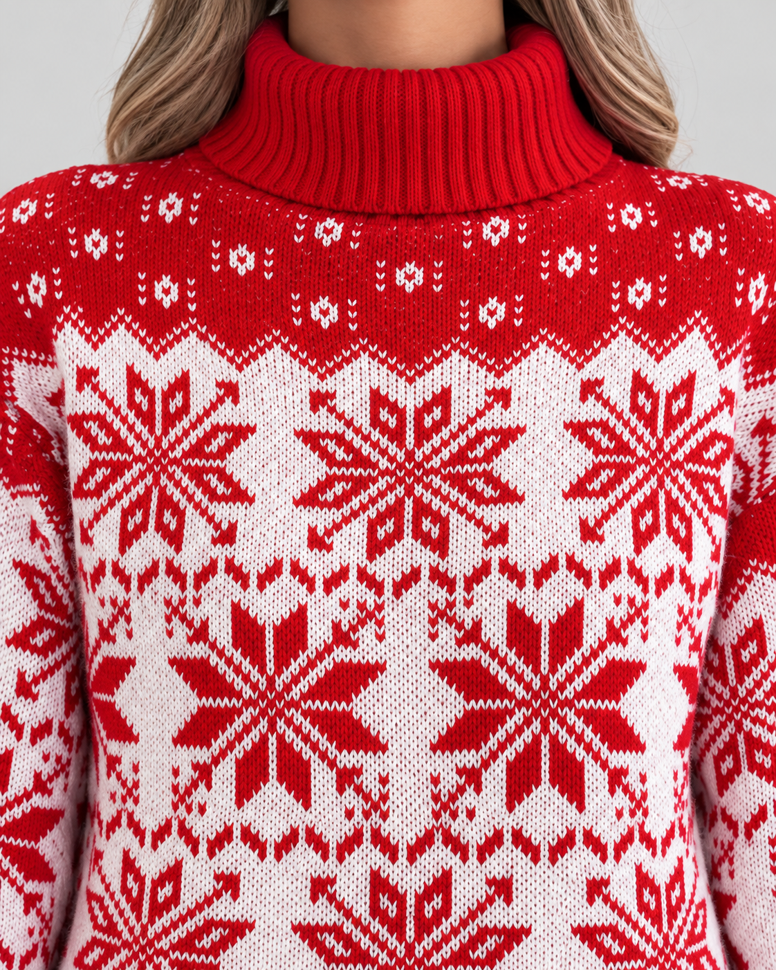 Women's Fair Isle Christmas Jumper - Turtleneck Snowflake