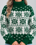 Women's Fair Isle Christmas Jumper - Turtleneck Snowflake