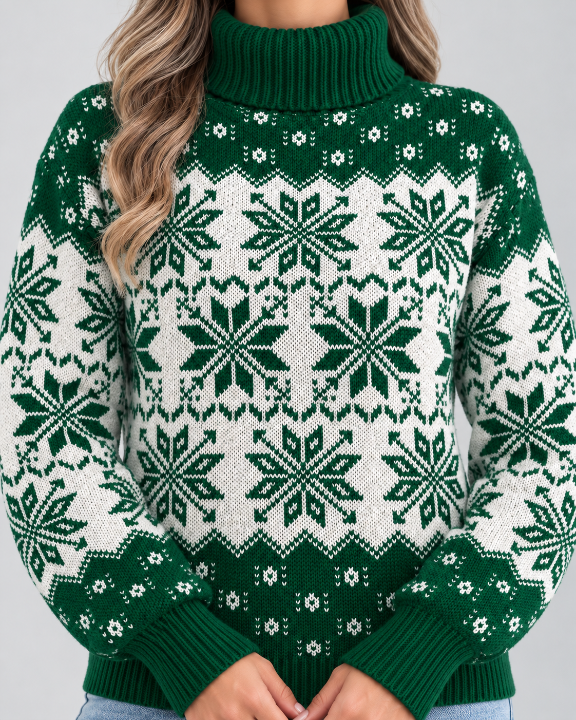 Women's Fair Isle Christmas Jumper - Turtleneck Snowflake