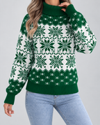 Women's Fair Isle Christmas Jumper - Turtleneck Snowflake