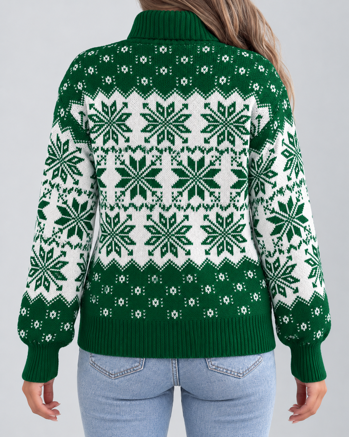 Women's Fair Isle Christmas Jumper - Turtleneck Snowflake