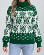 Women's Fair Isle Christmas Jumper - Turtleneck Snowflake