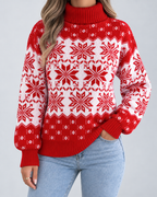 Women's Fair Isle Christmas Jumper - Turtleneck Snowflake
