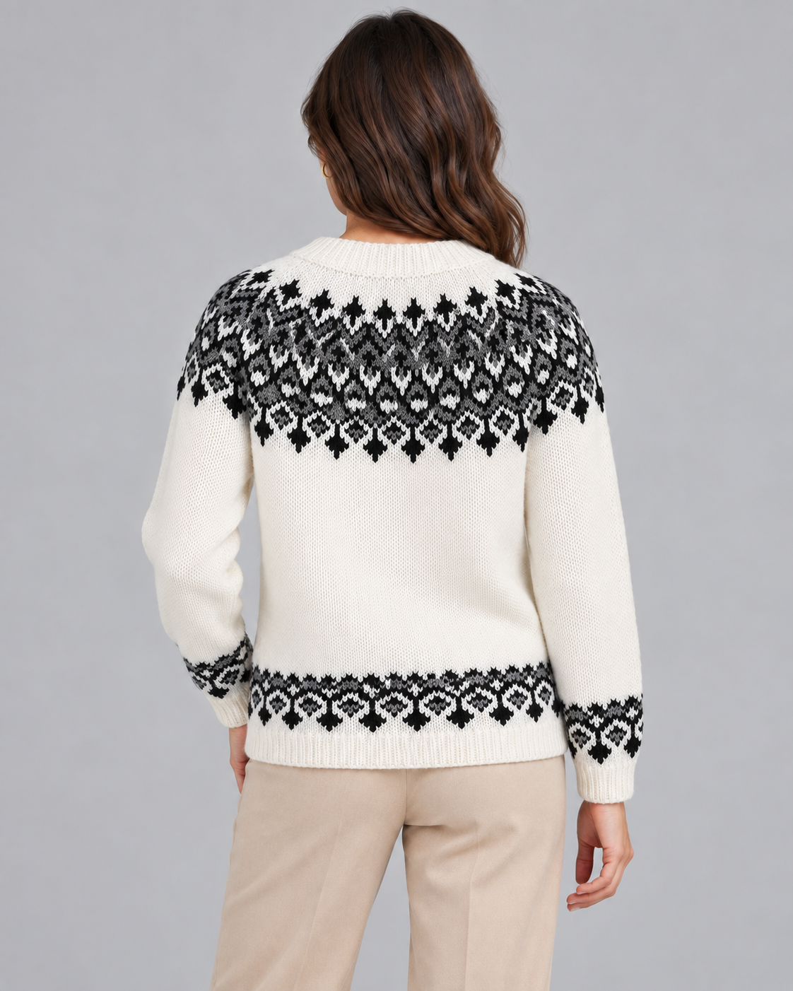 Women's Fair Isle Jumper - Crew Neck Geometric Knit