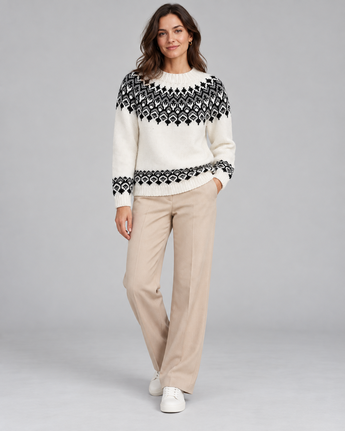 Women's Fair Isle Jumper - Crew Neck Geometric Knit
