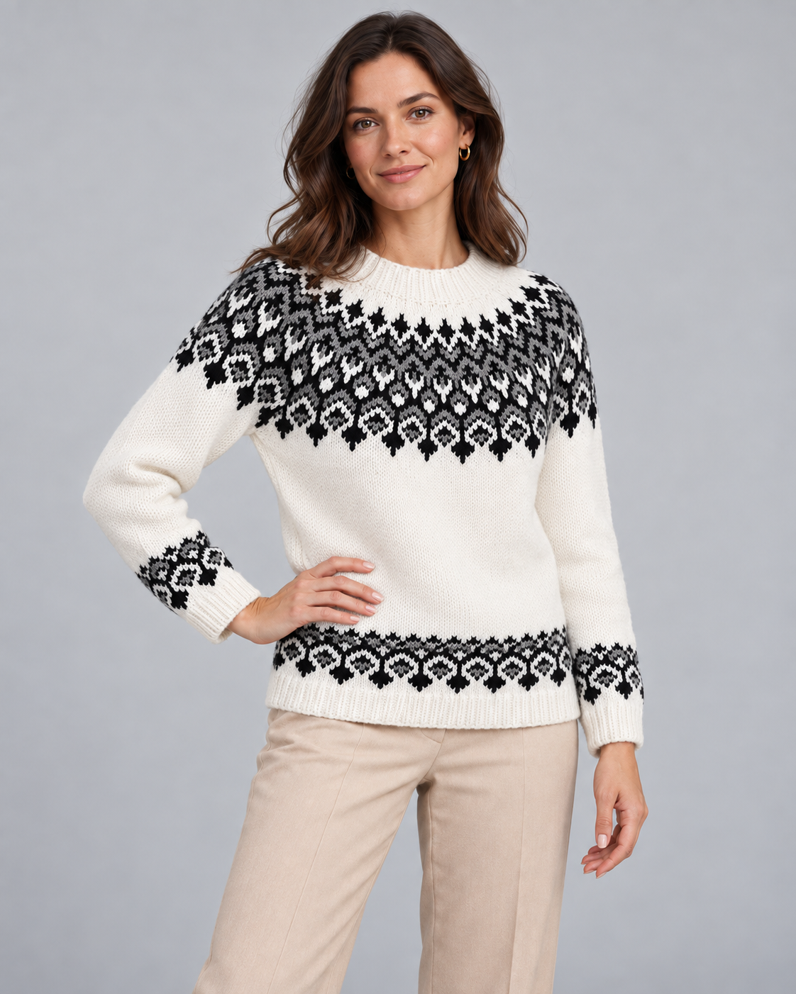 Women's Fair Isle Jumper - Crew Neck Geometric Knit