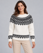 Women's Fair Isle Jumper - Crew Neck Geometric Knit
