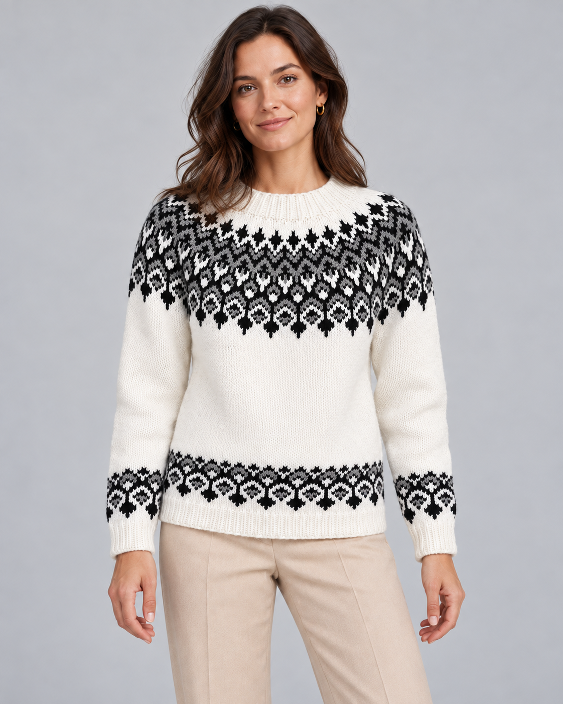 Women's Fair Isle Jumper - Crew Neck Geometric Knit