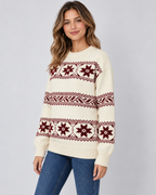 Women's Fair Isle Jumper - Crew Neck Snowflake Relaxed Fit