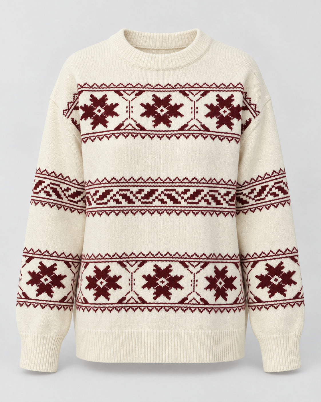 Women's Fair Isle Jumper - Crew Neck Snowflake Relaxed Fit