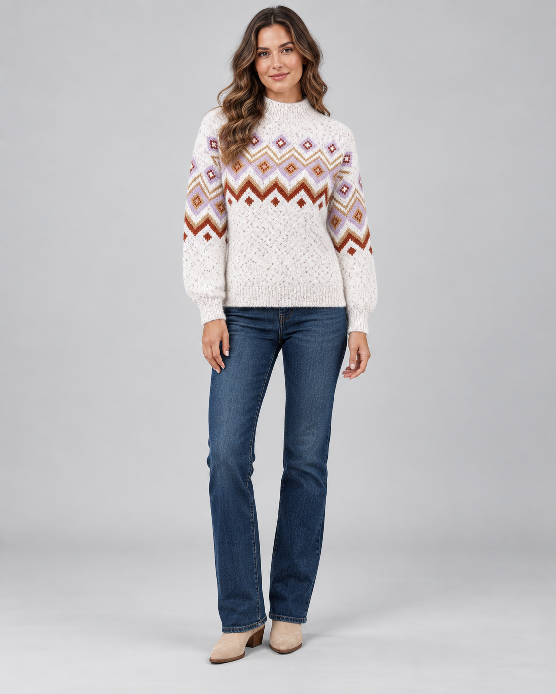 Women's Fair Isle Jumper - High Neck Geometric Knit