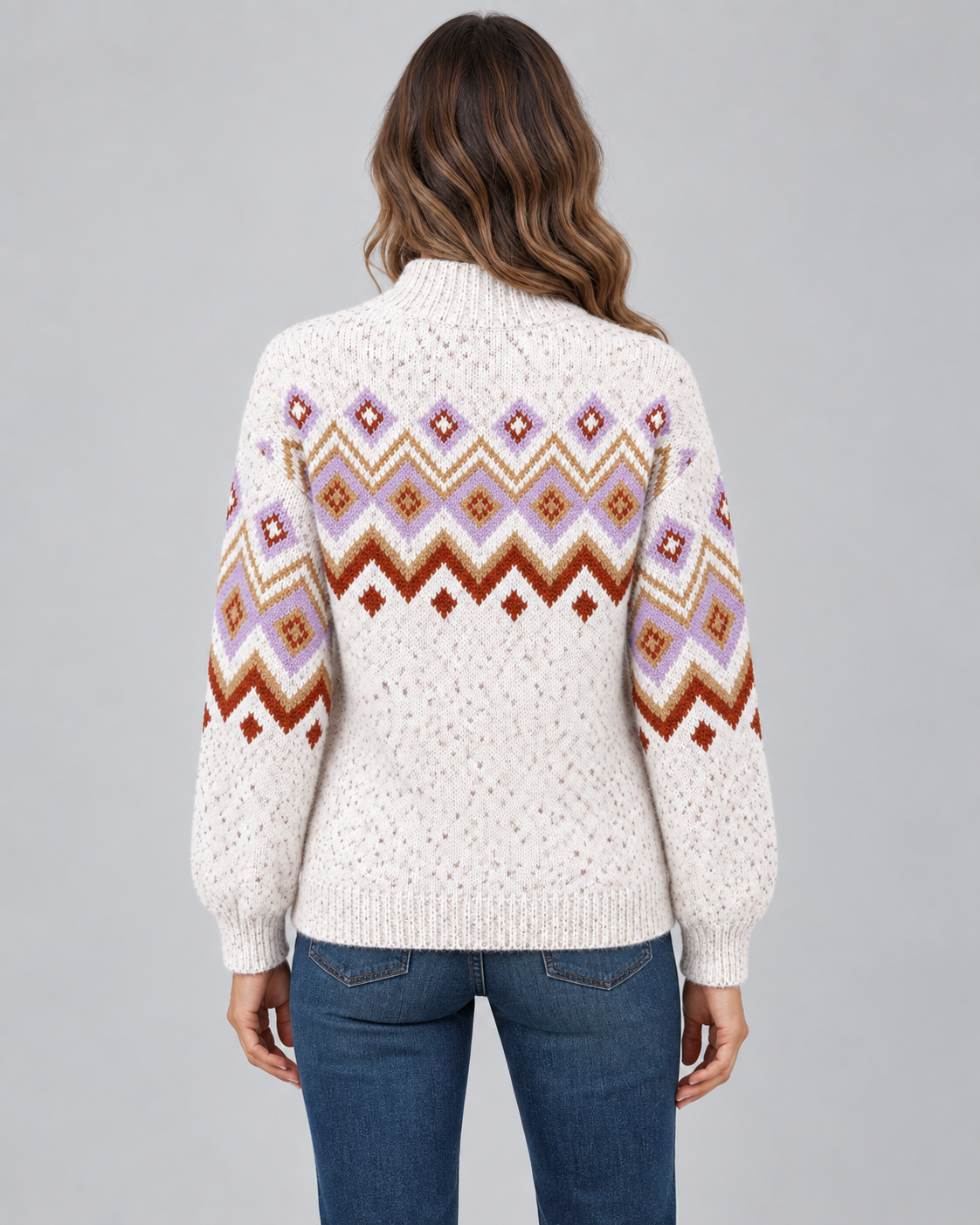 Women's Fair Isle Jumper - High Neck Geometric Knit