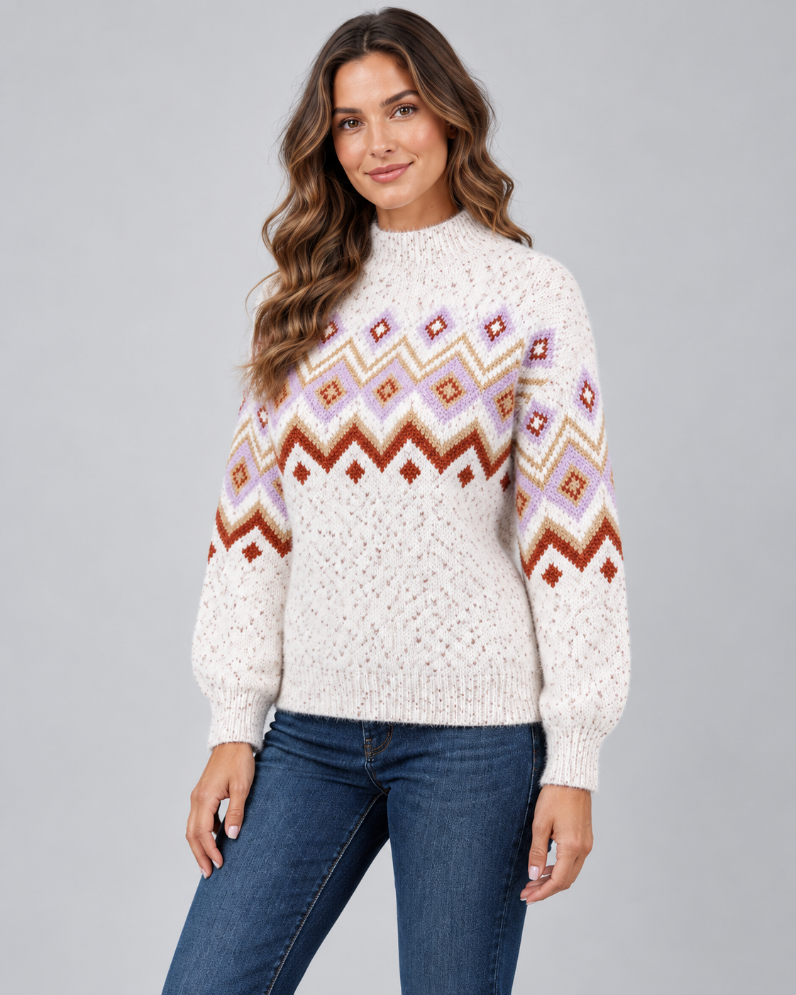 Women's Fair Isle Jumper - High Neck Geometric Knit