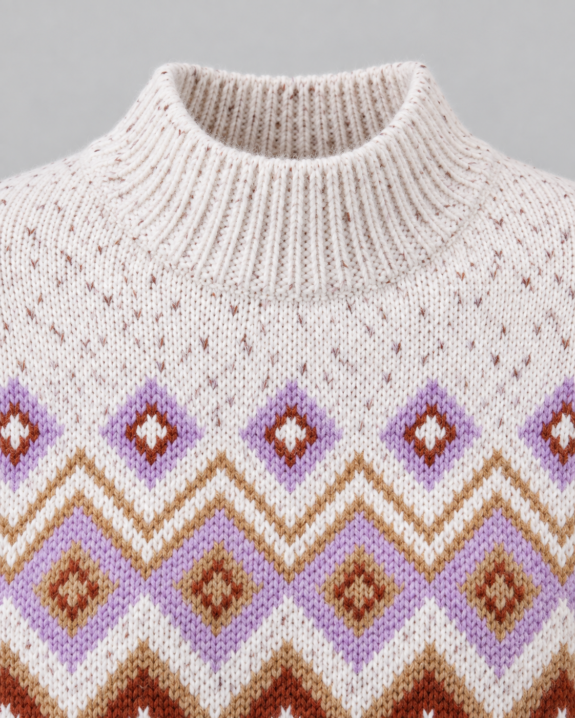 Women's Fair Isle Jumper - High Neck Geometric Knit