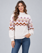 Women's Fair Isle Jumper - High Neck Geometric Knit