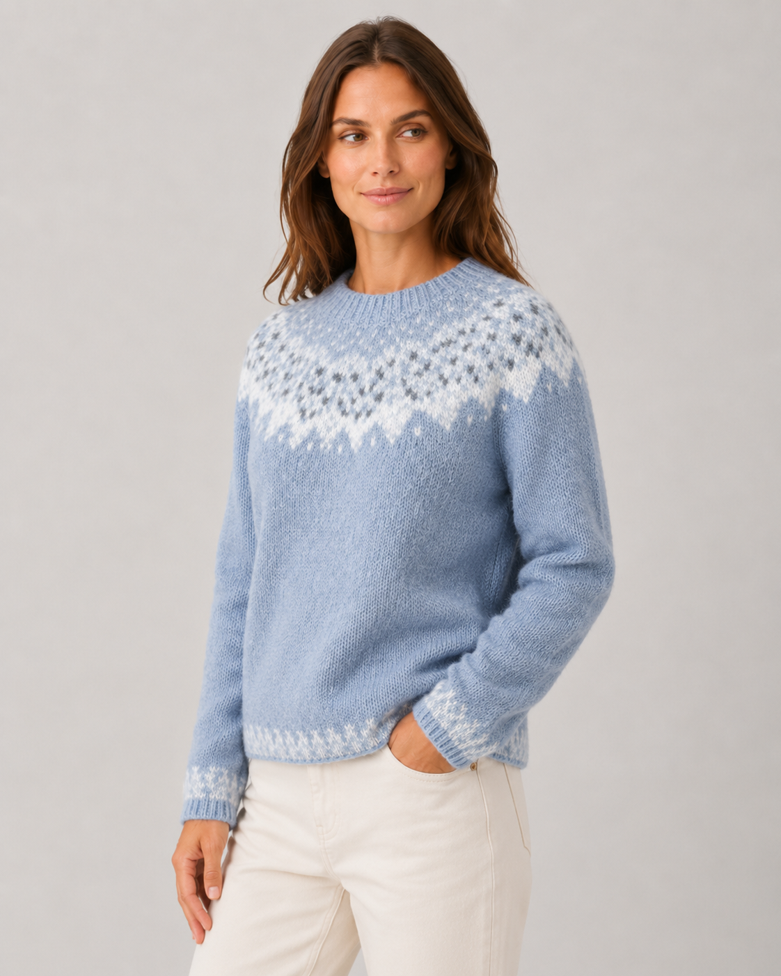 Women's Fair Isle Knit Sweater - Crew Neck Relaxed Fit