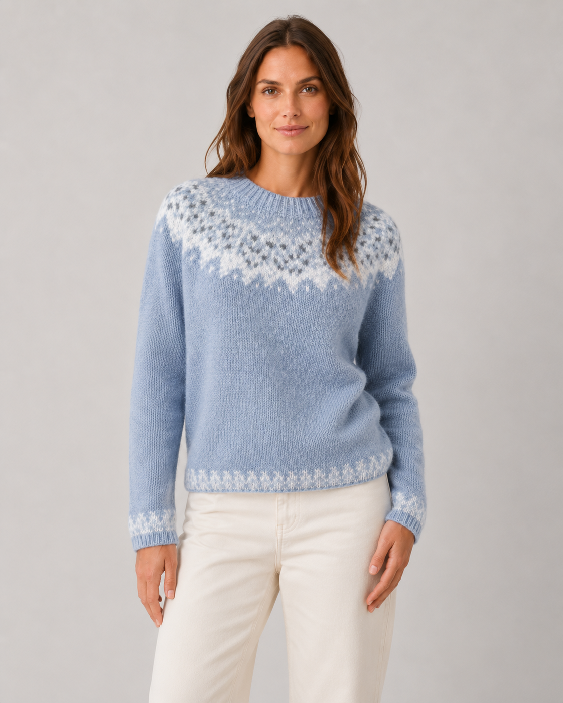 Women's Fair Isle Knit Sweater - Crew Neck Relaxed Fit