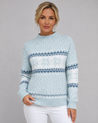 Women's Fair Isle Knitted Sweater - Ribbed Mock Neck Relaxed Fit