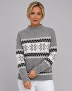 Women's Fair Isle Knitted Sweater - Ribbed Mock Neck Relaxed Fit